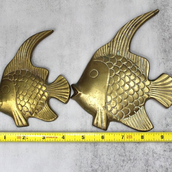 Vintage Brass Fish Wall Decor Pair – Made in India Mid Century Boho Coastal Wall - Picture 11 of 11